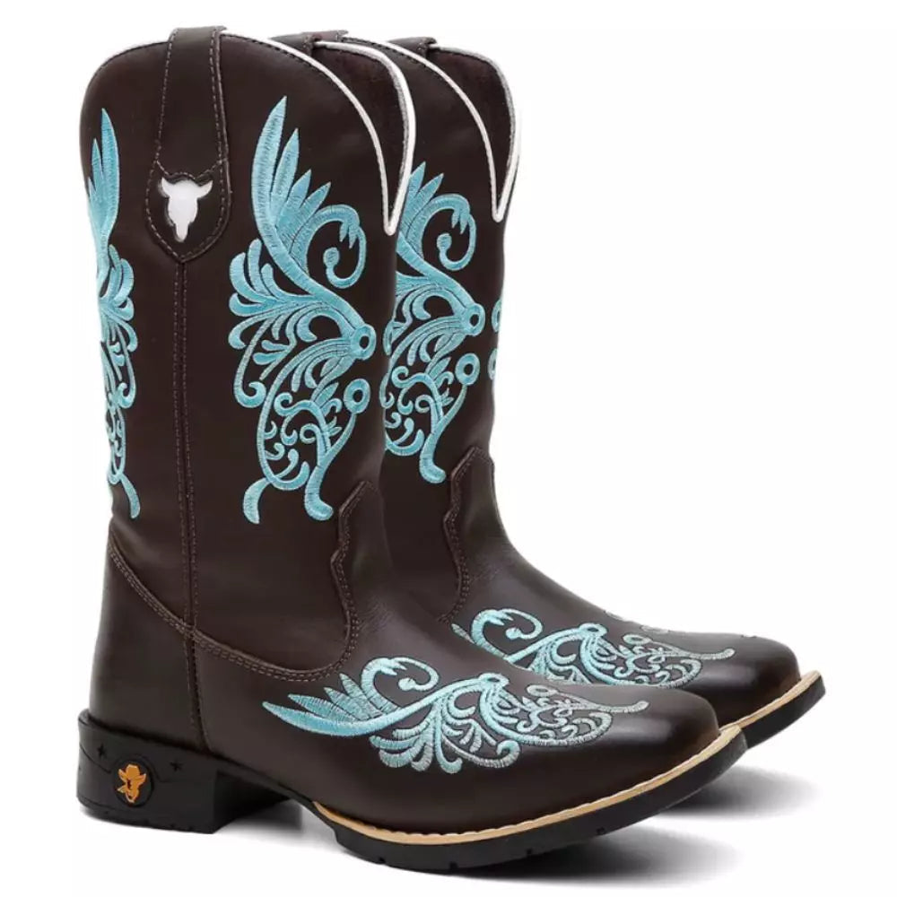 Bota Texana Feminina “Floral Azul”