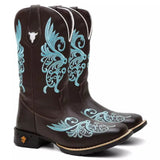 Bota Texana Feminina “Floral Azul”