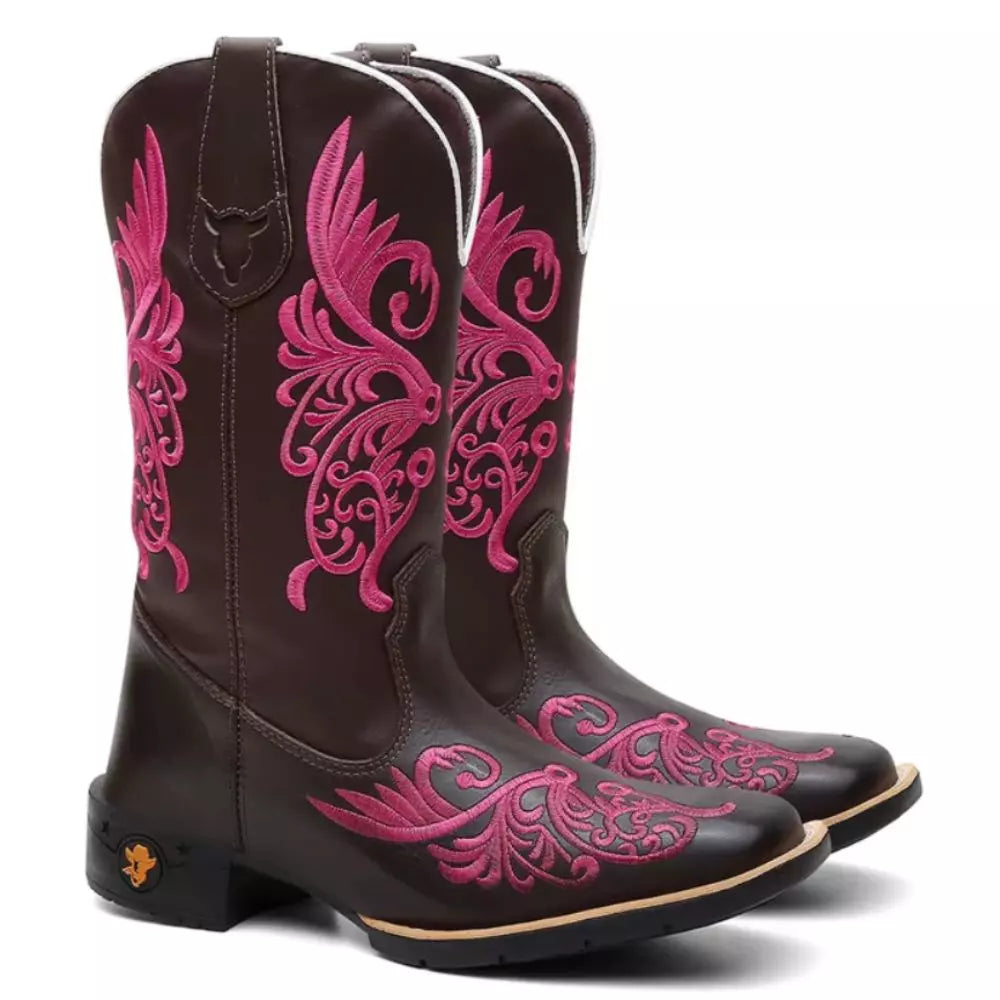 Bota Texana Feminina “Floral Rosa”
