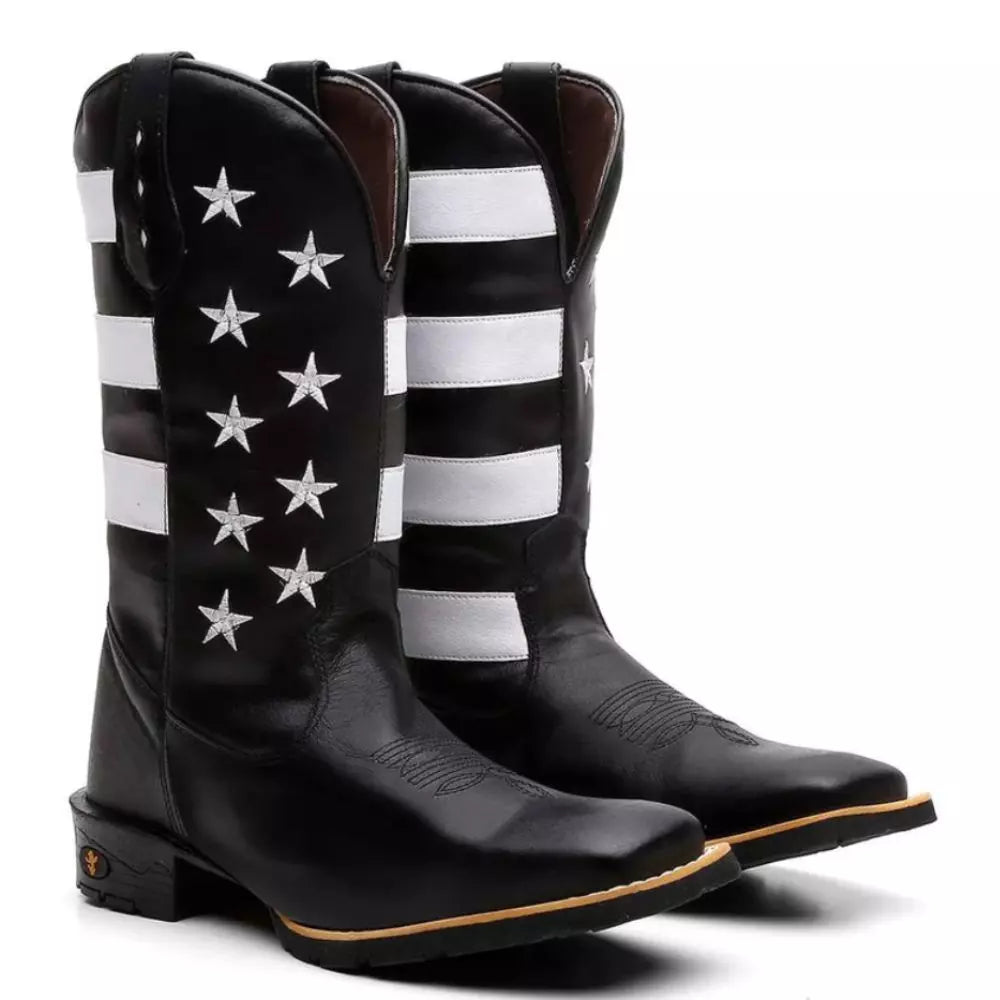 Bota Texana Masculina “Estados Unidos” Preta