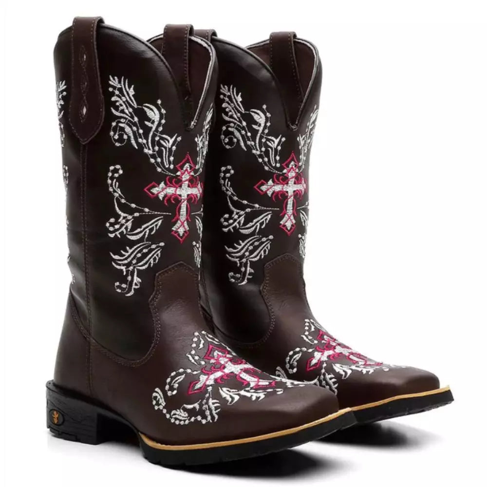 Bota Texana Feminina “Cruz Rosa”