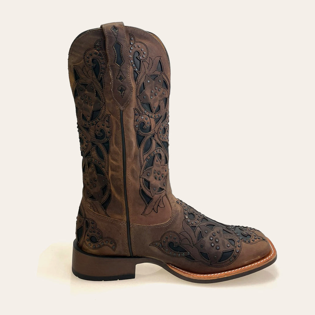Bota Feminina Texas Center Bico Quadrado Couro Bovino Solado Borracha Nacional 266405-CF
