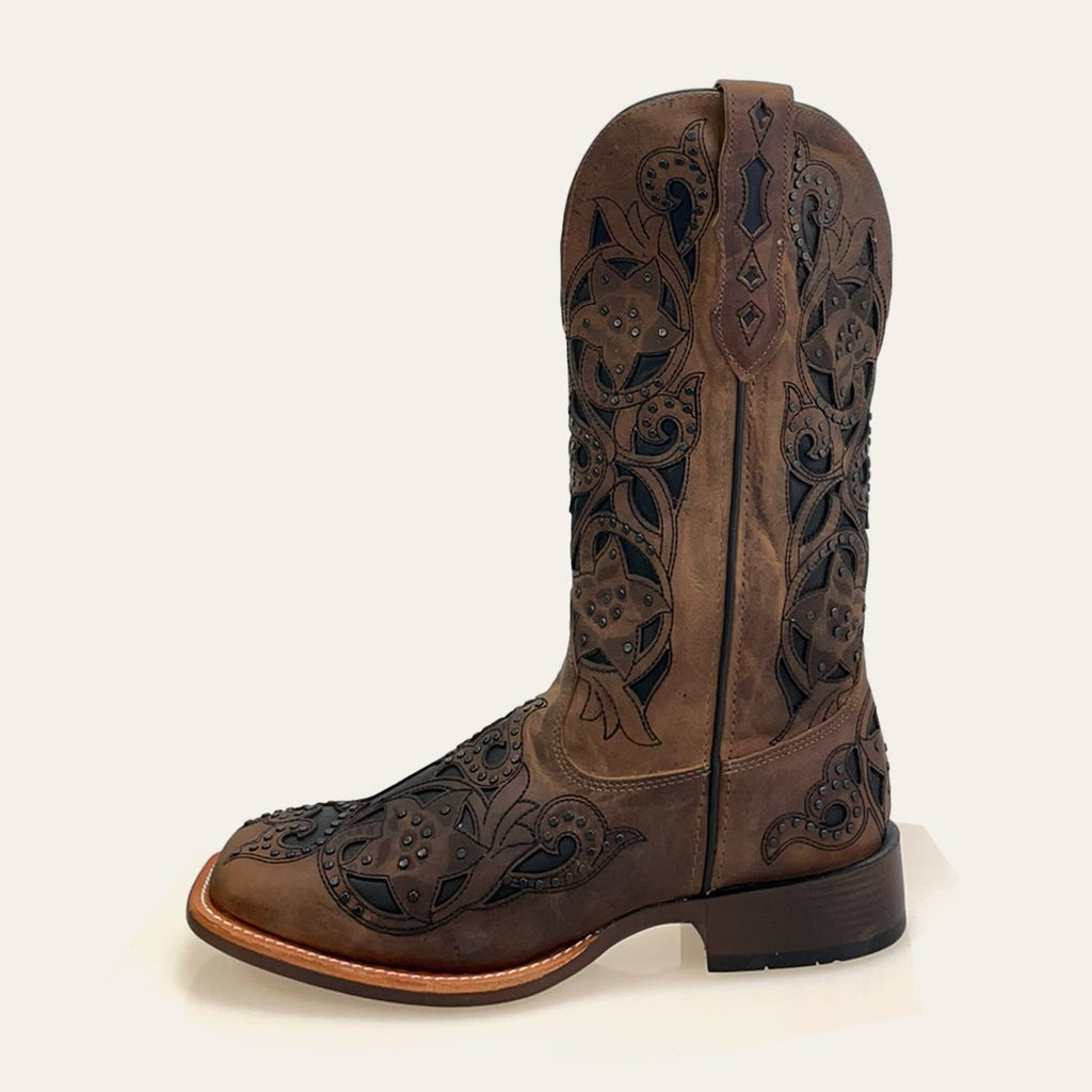 Bota Feminina Texas Center Bico Quadrado Couro Bovino Solado Borracha Nacional 266405-CF