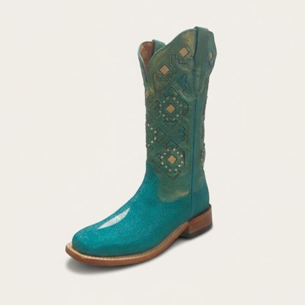 Bota Feminina Texas Center Bico Quadrado Couro de Arraia Nacional 266406-ARC