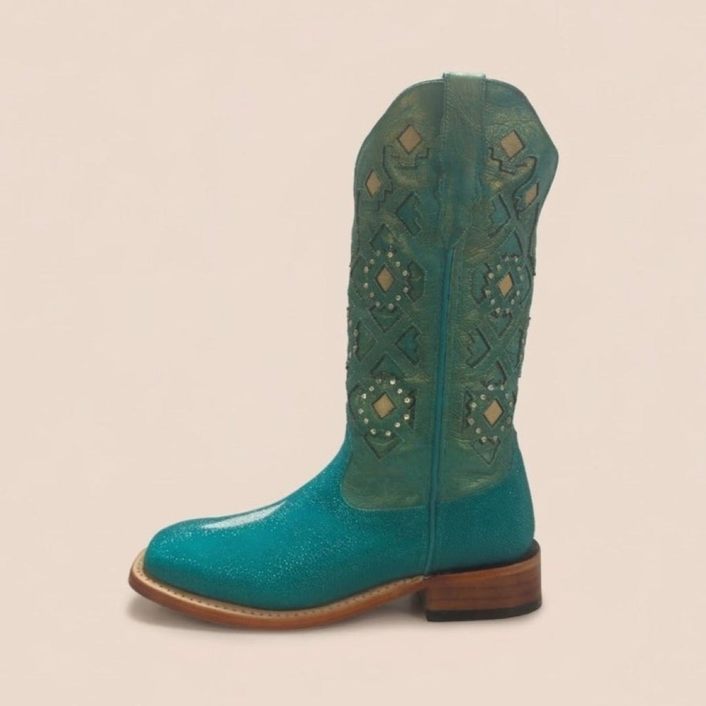 Bota Feminina Texas Center Bico Quadrado Couro de Arraia Nacional 266406-ARC