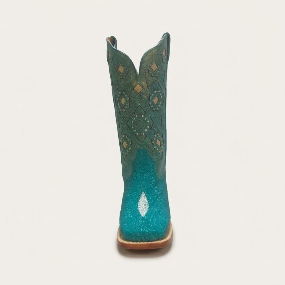 Bota Feminina Texas Center Bico Quadrado Couro de Arraia Nacional 266406-ARC