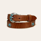 Cinto Feminino Double J Saddlery Pedras Turquesa Couro Importado B1184