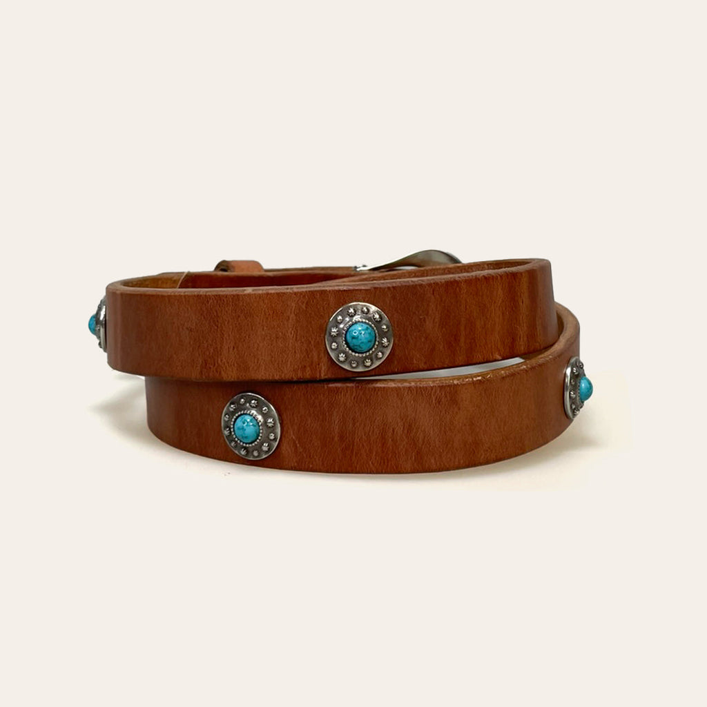 Cinto Feminino Double J Saddlery Pedras Turquesa Couro Importado B1184