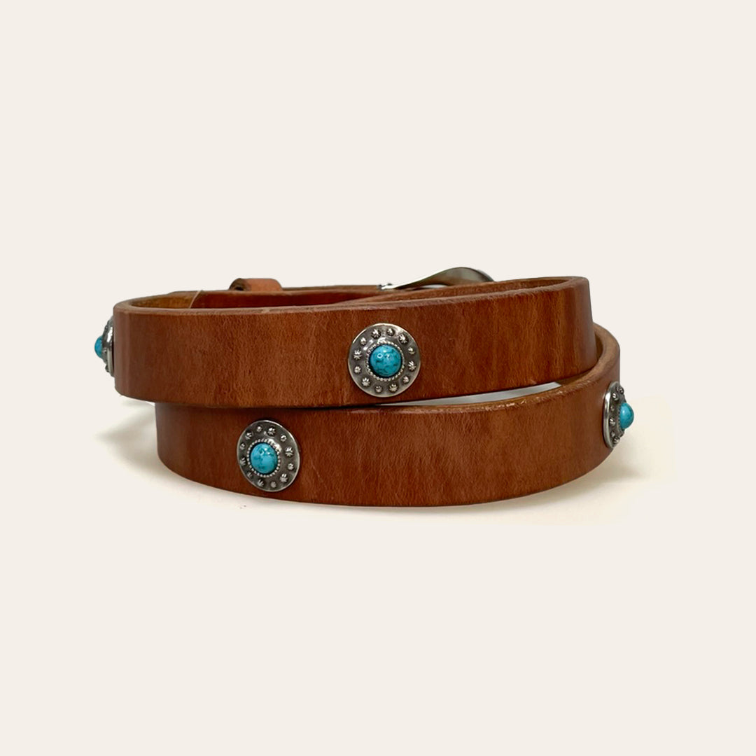Cinto Feminino Double J Saddlery Pedras Turquesa Couro Importado B1184