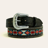 Cinto Masculino Texas Center Couro com Miçangas e Tachas Fivela de Metal Prateada Trabalhada 7336