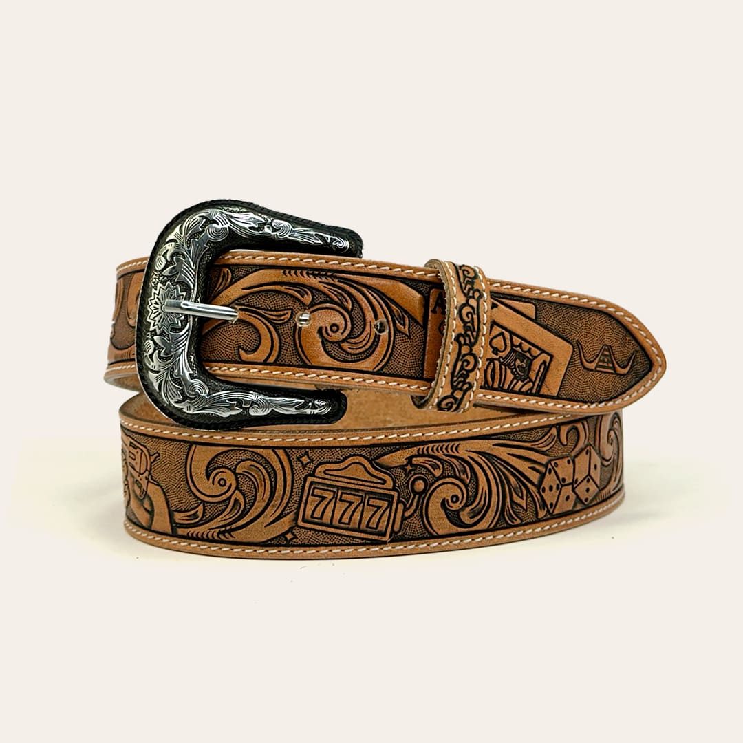 Cinto Masculino Texas Center Marrom Cassino Baixo-Relevo Costura Contrastante 6768