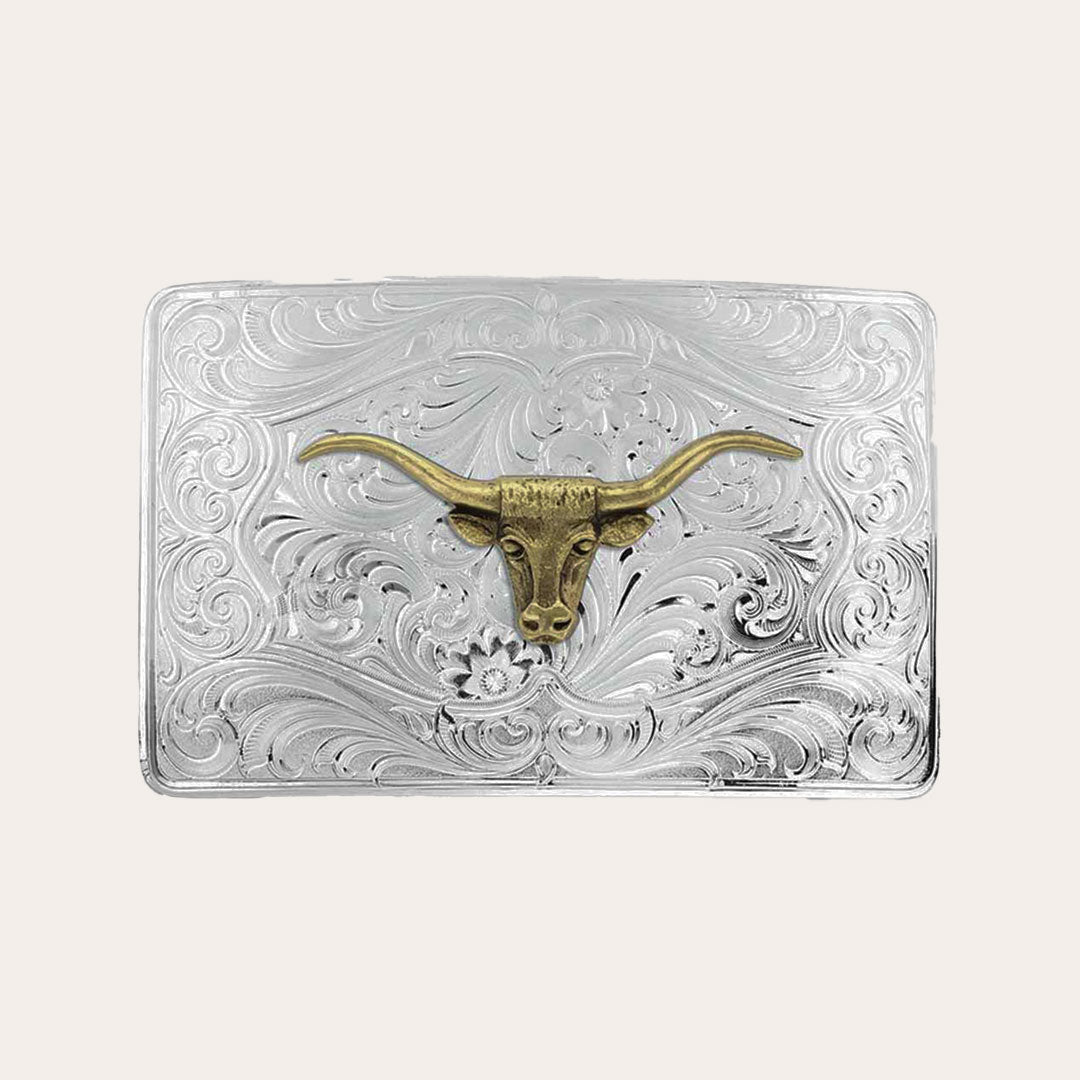 Fivela Iconic Western Longhorn Silver Belt Buckle