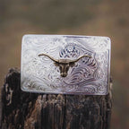 Fivela Iconic Western Longhorn Silver Belt Buckle